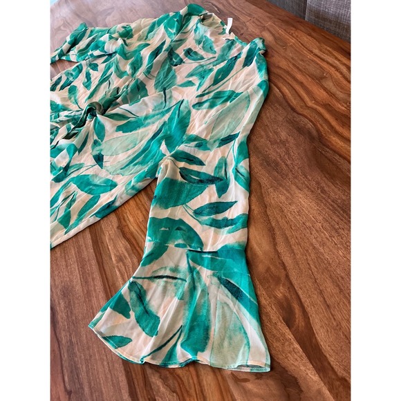 Cato Womens Green Tropical Leaf Print Tie Front Kimono Bell Sleeve Cardigan L - Picture 4 of 7